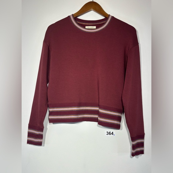 Miles Tops - Madewell Burgundy Stripe-Trim Crew Sweatshirt Size S